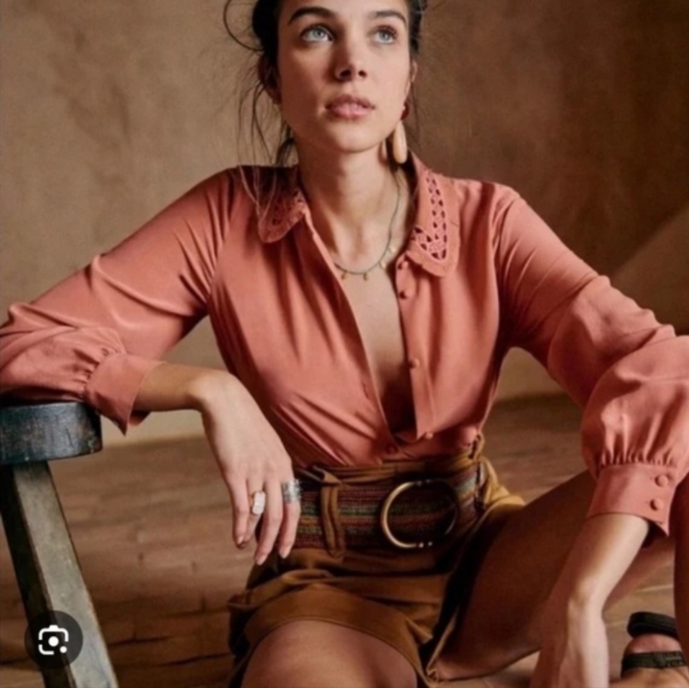 Sézane Silk Top Blouse Shirt- Rosewood Pink Blush FR 34